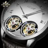 Orologi da polso AESOP Doppio Tourbillon Orologio meccanico da uomo Manuale Acciaio inossidabile Luminoso Zaffiro Uomo Pelle d'affari Reloj Hombre