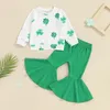 Clothing Sets Yccutest My First St Patrick S Day Baby Girl Outfits Infant Long Sleeve Four Leaf Clover T Shirt Ribbed Flared Pants Set