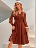 Kleid Schwarz Midi Solide Kleid Für Frauen 2023 Herbst Winter Langarm Vneck Elegantes Abendkleider Streetwear Kleidung Vestidos