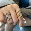 Cluster ringen schattige hartvormige ring dames punk gotisch zirkoon retro gekruiste hiphop twee handen dan hart sieraden