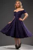 Robe de soirée violette, épaules dénudées, Corset Jacquard cloche, robe mi-longue courte princesse, robes de bal, robe de Cocktail Vintage douce