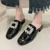 슬리퍼 크리스탈 미드 힐 마일 신발 신발 여성 고급 드레스 플립 플롭 여름 2024 FAD Chunky Slingback Sandals Pumps femme 슬라이드