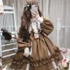 Dress Japanese Harajuku Long Sleeves Doll Teen party Dress Fairy Vestidos Cute Women Lolita OP Dress Flouncing Lace Trim evening dress