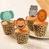 Nova selva animal cupcake wrappers leopardo impressão safari festa decorações de bolo para chá de bebê suprimentos de aniversário