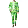 Two Piece Suit Male St PatrickS Day Long Sleeve Coat And Pants Printed Button Multi Pockets For Holiday Party Events 240305