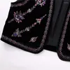 Women's Vests Women Vintage Cardigan Sleeveless Jacket Woman Autumn Beads Vest Velvet Embroidered For Cropped Black Waistcoat