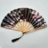 Estilo chinês japonês seda dobrável ventilador de casamento fã arte presente dança mão fã retro bambu dobrável handheld flor ventilador 240305