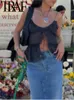 Traf Woman Fashion Ruffles Seksowne solidne v szyja spaghetti pasek bez rękawów