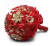 Çin tarzı kırmızı saten çiçekler gelin buketleri kristal broş nedime çiçek tutma çiçekleri el yapımı 2019 manuel buket57848815031603