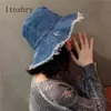 Summer Autumn Washed Denim Sun Hat Women Fashion Tassel Floppy Cap Ladies Wide Brim Beach Bucket Hats Female Cotton foldable 21032347P