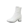 Black Classic Ankle Boots 373 White for Women Block Low Heel Short Lady Patent Leather Shoes Woman Autumn Winter Stor storlek 374
