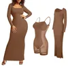 Casual Dresses Women's Body Shaping Dress Set With Breast Pad Built In Underwear 8 1 Cocktail Two Piece Solid