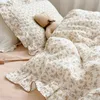 Korean Baby Girl Crib Bedding Set Bunny Rose Cherry Floral Print Cotton Muslin Cot Bedding Kit Duvet Cover Sheet Pillowcase 240229