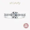 Pierścienie klastra Ailmay runda 1CT olśniewające pierścień 925 Solid srebrne aaaaa cz zaręczyny dla kobiet biżuteria ślubna z darmowym pudełkiem Anillo