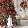 Décorations de Noël 3pcs 14cm Fleurs Glitter Artificielle Rouge Or Fleur Tête Berry DIY Arbre de Noël Ornement pour l'année de la maison