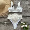 Set White Bikini Set Swimsuit Swimwear Bathing Suit Beachwear Biquini TwoPieces Women Floral Lace Up 2023 PushUp Padded Bra