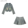 Women's Jackets Jackets Autumn Washed Long-sleeved High Waist Denim Skirt Suit 240305