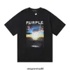 Meilleure qualité marque de mode américaine violet mer lever du soleil imprimé haute qualité pur coton décontracté rue à manches courtes T-shirt pour hommes