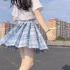 kjol japansk student jk enhetlig vit skjorta blå fluga slips mild veckad kjol pläd kjol tartan kilt kostym för flicka kvinna maid lady