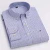 S~7XL Herren Casual Fashion Shirt Langarm Reine Baumwolle Oxford Atmungsaktive Plaid Streifen Business Social Herren Kleidung 240305