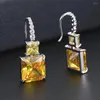 Boucles d'oreilles pendantes GODKI mode luxe jaune carré cubique Zircon boucle d'oreille pour les femmes de mariage cristal CZ américain dubaï mariée