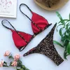 Menas de banho feminina Mulheres de verão Bikini Conjunto Biquinis Sexy Animal Leopard Bandagem estampada Banho de banho acolchoado de maiô Praia de maiô