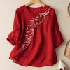 Women's Blouses Ladies Embroidered Shirt Short Sleeves Round Neck Bohemian Style Casual Loose Button T Classic Comfort Shirts For Women