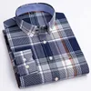 S~7XL Herren Casual Fashion Shirt Langarm Reine Baumwolle Oxford Atmungsaktive Plaid Streifen Business Social Herren Kleidung 240305