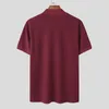 Sommarkläder Mens Luxury Ultra-Thin T-Shirt Casual Street Clothing Plain Collar Solid Color Short Sleeved Basic Shirt 2024 Ny Casual 240305