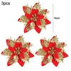 Décorations de Noël 3pcs 14cm Fleurs Glitter Artificielle Rouge Or Fleur Tête Berry DIY Arbre de Noël Ornement pour l'année de la maison