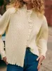 Spring 2024 Women Shirt Ruffle Edge Retro Polka Dot Printed Loose Buttons Top Long Lantern Sleeve Female Blouse 240223