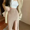 Kjol koreansk modeflicka stickad kjol sexig delad bodycon lång kjol för kvinnor elegant smal passform highwaisted kjolar kvinnlig ren het