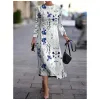 Dress Flowers Print Women Dress Vintage Fashion Woman Clothing Casual ALine Long Sleeves Dress Winter Oversized Lady Elegant Dresses