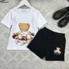 Luxo bebê fatos de treino crianças manga curta terno tamanho 110-160 cm verão conjunto de duas peças criança urso marrom t camisa e shorts 24mar