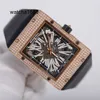 MENS Titta på kvinnlig armbandsur RM Wrist Watch RM016 Rose Gold Diamond Full Hollow Black Carbon Fiber Dial Swiss Famous