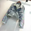 Women's Jackets Jackets Denim Jacket Cowboy Coat Lapel Lantern Sleeved Mixed Sequined Dance Stage High 240305