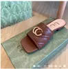 Slippers Designer Summer Beach slippers fashion Low heeled flops leather Letters lady Cartoon Slides women shoes Metal Ladies 02