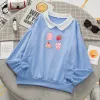 Moletons de leite de morango hoodies plus size feminino kawaii roupas estéticas moletom bonito mulher japonesa turndown colarinho camisolas