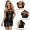 Robe grande taille femmes Robe évider Sexy Robe d'été moulante Wetlook Clubbing robes licou Faux cuir résille Robe Femme