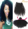 Brazylijskie afro perwersyjne kręcone włosy z zamknięciem 3 wiązki Brazylijskie przedłużenia ludzkich włosów Afro Kinky Curly z koronkowym 4x4