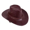 Berets Retro Mode Große Krempe Basin Hut Western Cowboy Leder Unisex Hüte Hipster Für Sonnenschutz Bre