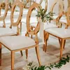 Chaise à dossier avec anneau doré, vente en gros d'usine, chaise de mariage à dossier O, chaise de banquet en acier inoxydable pour événements
