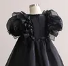 Black Jewel Short Sleeve Organza A-Line Flower Girls 'Dresses Tea-Längd Custom Kids Formal Wear