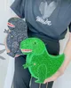 Trendige glitzernde Dinosaurier-Umhängetasche für Damen-Geldbörsen und Handtaschen, weibliche Schultertasche, lässige Clutch, Pu-Leder 240228