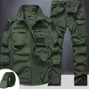 Summer Tactical Set Mens utomhus andningsbara flera fickor Combat Training Militär långärmad tröjor Lastbyxor passar Male 240227