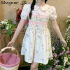 Dress Short Sleeve Dress Women Summer Floral Preppy Style Korean Fashion Sweet Girls Mini Peter Pan Collar High Waist Folds Students