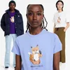 Primavera e verão novo nicho pequena raposa letras animais impresso algodão em torno do pescoço manga curta camiseta feminina