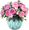 Decorative Flowers Silk Peony Artificial Pink Rose Bouquet For Wedding Party Festival DIY Gift 5 Big Heads Home Decor