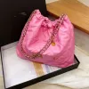 Espelho Qualidade Designers de Luxo Bolsa Bucket Bags Bolsa 32cm Saco de Compras Couro Tote Preto Branco Rosa Bolsa Mulheres Corrente De Ouro Bolsa De Ombro