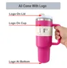 مستودع الولايات المتحدة! مع شعار - 40 أوقية Quencher H2.0 Tumbler Tumbler Stefless Steel Courding مع مقبض LID Straw 2nd Generation Car Cup!